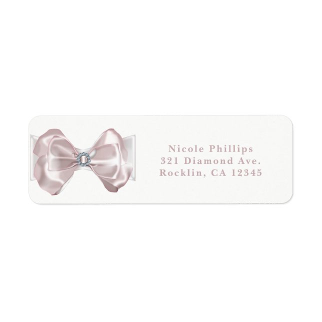 Blush Pink Ribbon & Diamonds Elegant Invitation Return Address Label (Front)