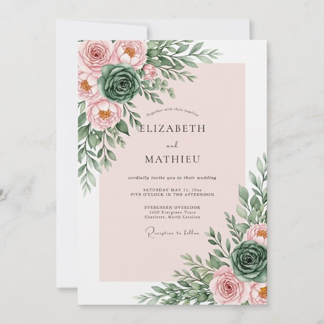 Blush Pink Romantic Botanical Wedding Invitation (Front)