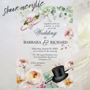 Blush Pink Romantic Floral Top Hat Wedding Acrylic Invitations