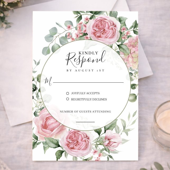 Blush Pink Romantic Floral Watercolor Wedding RSVP Card (Blush Pink Romantic Floral Watercolor Wedding RSVP Card)