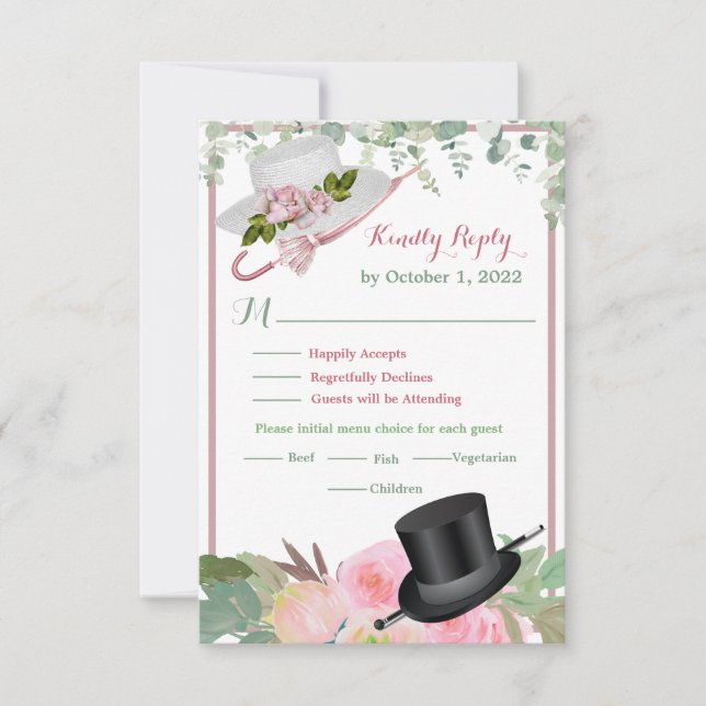 Blush Pink Romantic Floral Wedding   RSVP Card (Front)