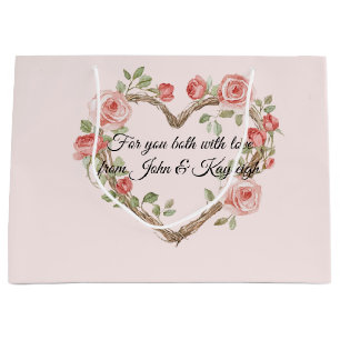 Blush Pink Romantic Red Rose Floral Heart Wedding Large Gift Bag
