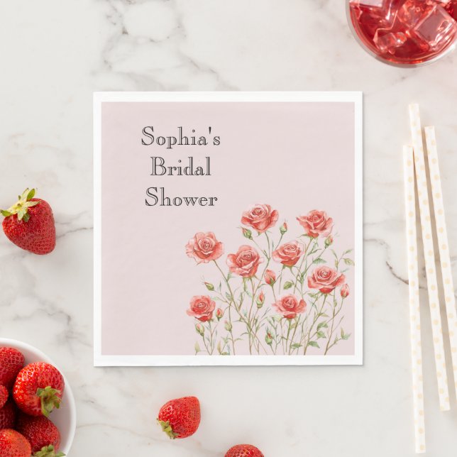 Blush Pink Romantic Red Roses Bridal Shower Napkin (Insitu)