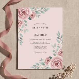 Blush Pink Romantic Rose Wedding Invitation