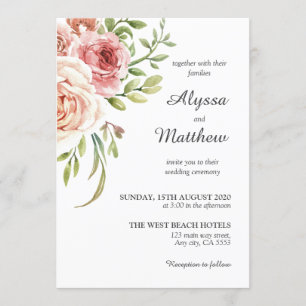 Blush Pink Romantic White Roses Floral Wedding Invitation
