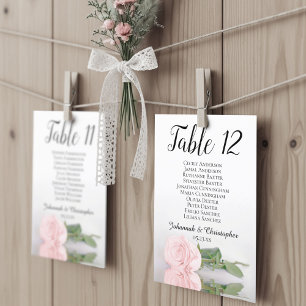 Blush Pink Rose 10 Name Wedding Seating Chart Card