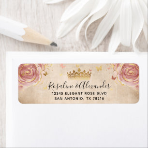 Blush Pink Rose and Gold Floral Return Address Return Address Label