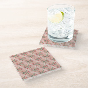 Blush Pink Rose and Lace Pattern Vintage Glass Coaster