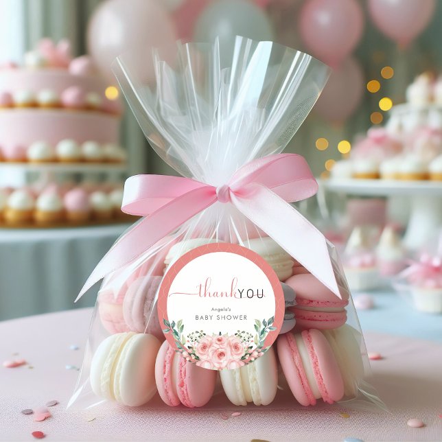 Blush Pink Rose Baby in Bloom Shower  Classic Round Sticker (Creator Uploaded)