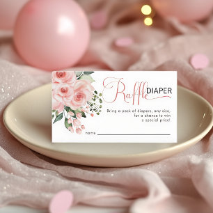 Blush Pink Rose Baby in Bloom Shower Diaper Raffle Enclosure Card