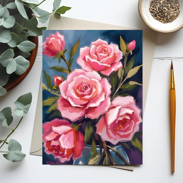 Blush Pink Rose Bouquet Painted Postcard (Creator Uploaded)
