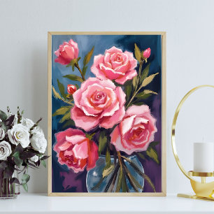 Blush Pink Rose Bouquet Painted Poster