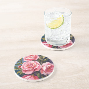 Blush Pink Rose Bouquet Painting Coaster