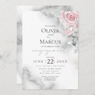 Blush Pink Rose Bouquet Pewter Watercolor Invitation