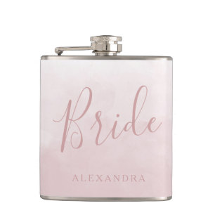 Blush Pink Rose Bride Wedding Favour Name Gift Hip Flask