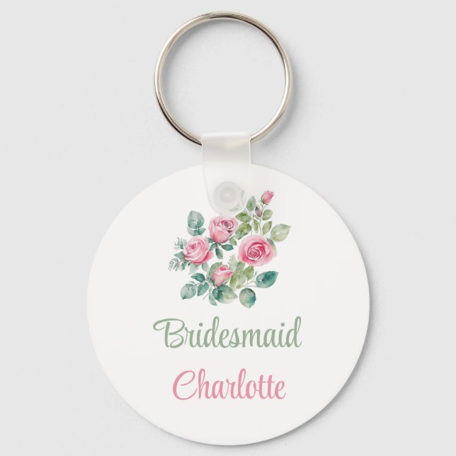 Blush Pink Rose Bridesmaid Key Ring (Front)