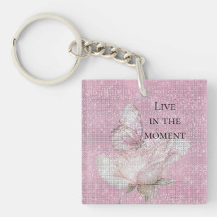 Blush Pink Rose Butterfly Sparkle Key Ring