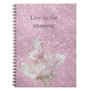 Blush Pink Rose Butterfly Sparkle Notebook