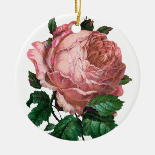 BLUSH PINK ROSE CERAMIC ORNAMENT
