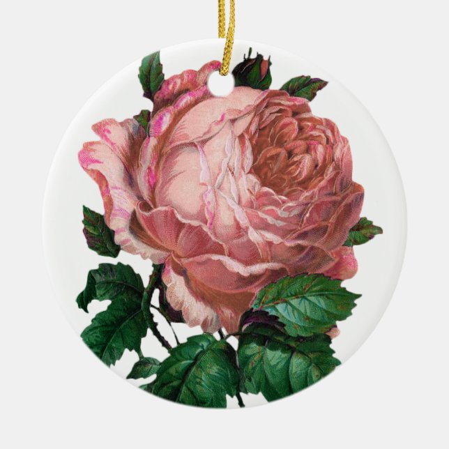 BLUSH PINK ROSE CERAMIC ORNAMENT (Front)