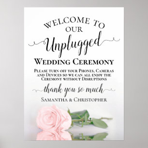 Blush Pink Rose Chic Unplugged Wedding Ceremony Poster