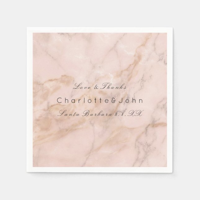 Blush Pink Rose Coral Gold White Grey Marble Party Napkin (Front)