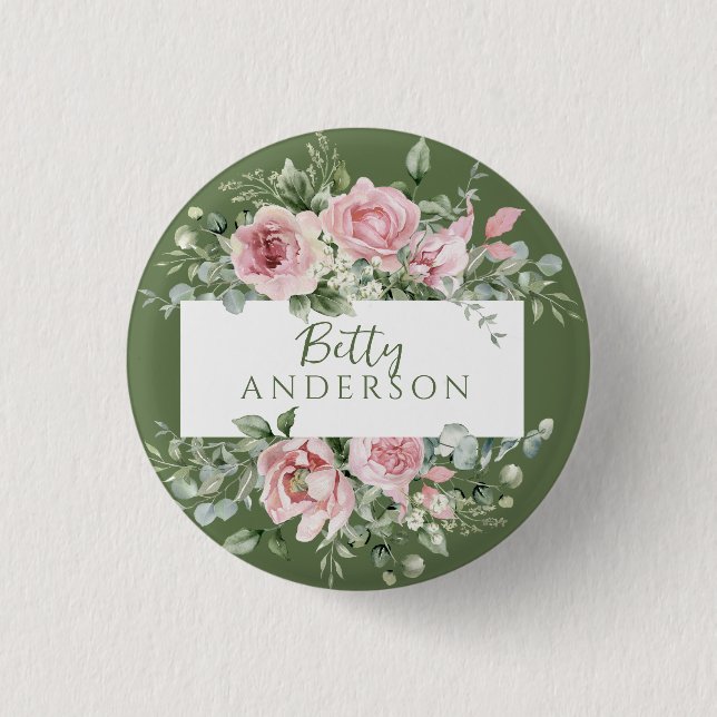 Blush Pink Rose Custom Name 3 Cm Round Badge (Front)