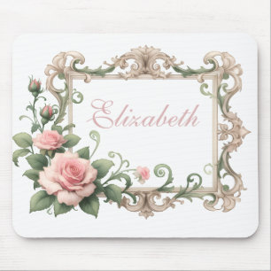 Blush Pink Rose Custom Name Mouse Pad