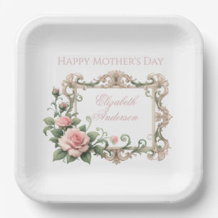 Blush Pink Rose Custom Name Paper Plate