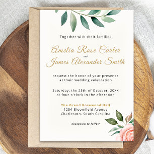 Blush Pink Rose Elegant Floral Wedding Invitation