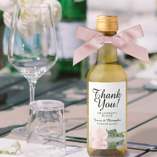 Blush Pink Rose Elegant Wedding Thank You Mini Wine Label