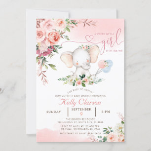 Blush Pink Rose Elephant Baby Shower Invitation