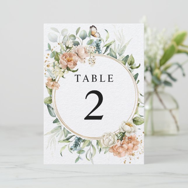 Blush Pink Rose & Eucalyptus table numbers (Standing Front)