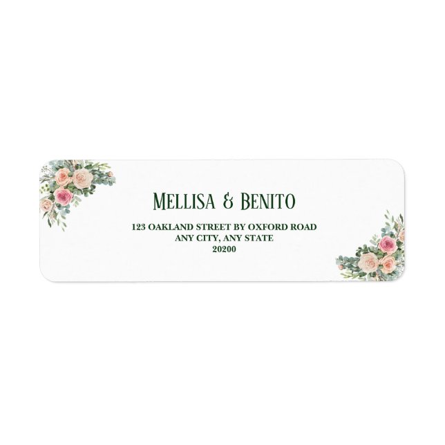 Blush Pink Rose Eucalyptus Wedding Return Address Label (Front)