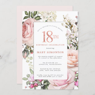 Blush Pink Rose Floral 18 Birthday Party Invitation