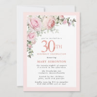 Blush Pink Rose Floral 30th Birthday Party