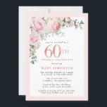 Blush Pink Rose Floral 60th Birthday Party Invitation<br><div class="desc">Honour a special woman with this elegant and feminine 60th Birthday party invitation. 60th is written in large pink text. Birthday celebration follows. The honoured guest's name is also in pink capital letters. Blush pink roses and sage green leaves create a beautiful floral spray at the top. While it is...</div>