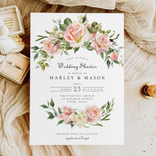 Blush Pink Rose Floral Arch Wedding Shower Invitation