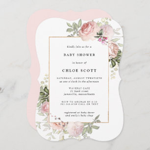 Blush Pink Rose Floral Baby Shower Invitation