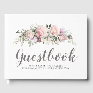 Blush Pink Rose Floral Baptism Guest Book