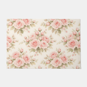 Blush Pink Rose Floral Bouquet Doormat