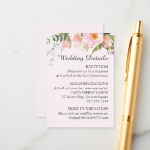 Blush Pink Rose Floral Bouquet Wedding Enclosure Card