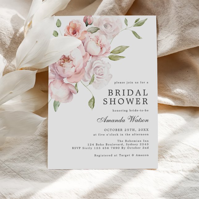 Blush Pink Rose Floral Bridal Shower Invitation (Creator Uploaded)