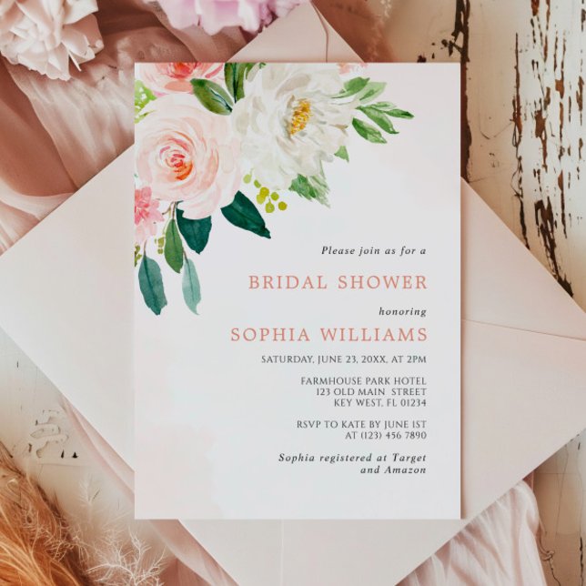 Blush Pink Rose Floral Bridal Shower Invitation (Creator Uploaded)