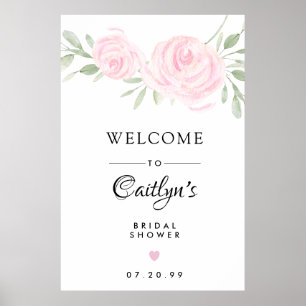 Blush Pink Rose Floral Bridal Shower Welcome Sign
