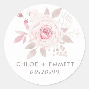 Blush Pink Rose Floral Classic Round Sticker