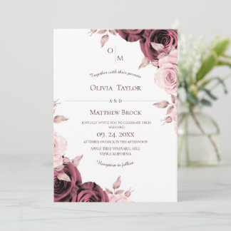 Blush Pink Rose Floral Classic Wedding  Invitation