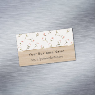 Blush Pink Rose Floral Cream Business name website Magnetic Business Card