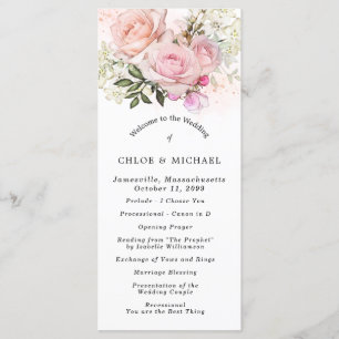 Blush Pink Rose Floral DIY Wedding Program