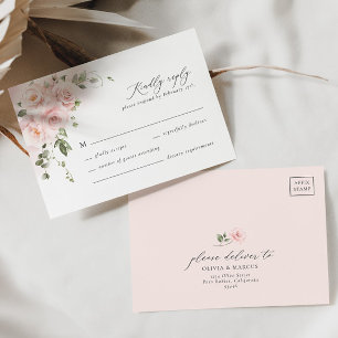 Blush Pink Rose Floral Elegant Wedding RSVP Card